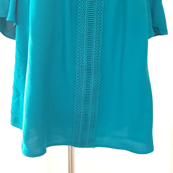 NEW Soft Surroundings Teal Blouse Ladder Stitching Short Sleeve Women Small P - Picture 7 of 10